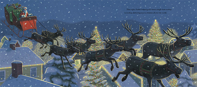 Dasher
delivering toys with santa on Christmas eve