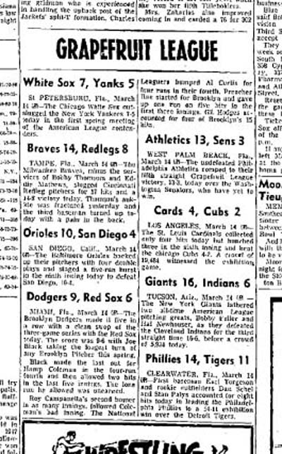 March 14, 1954 game summaries
